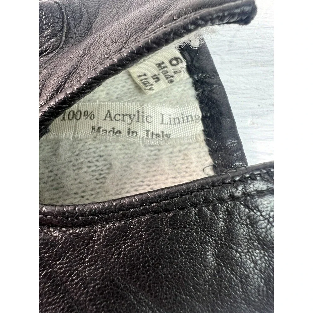 Vintage Mantessa Italian Leather Ladies Gloves Size 6.5 In Black